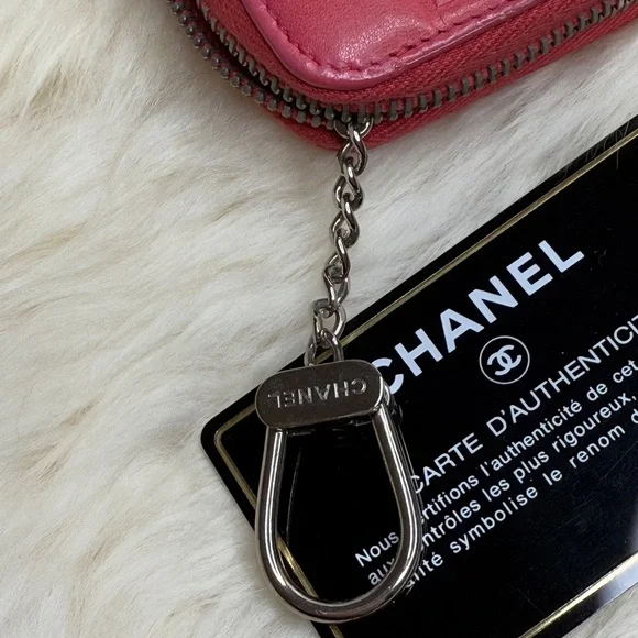 Chanel Mademoiselle Key Chain Card Holder Pink Leather With Silver Hardware - Picture 13 of 16